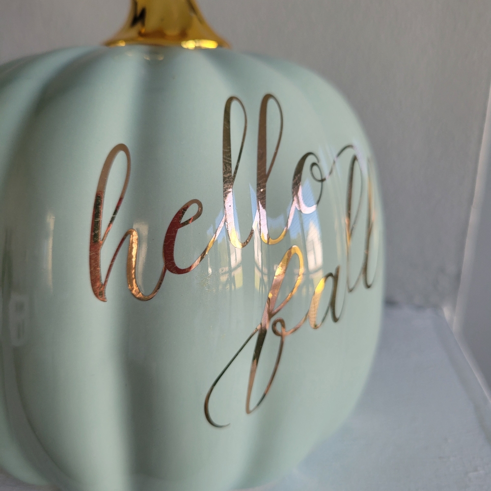ANTHROPOLGIE Elegant Sage Rose Gold Ceramic Pumpkin Decor - Picture 3 of 6